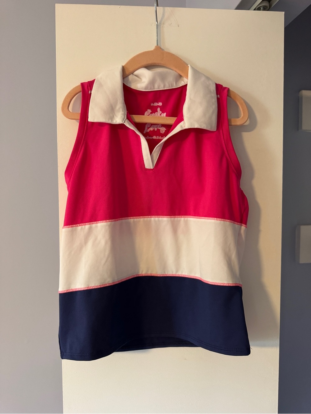 Girls' Colorblock Polo Tank Top - Pink, White & Navy - Lucky in Love Tennis Top